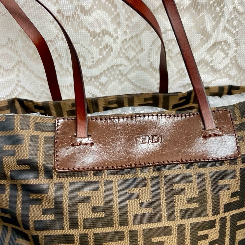 Vintage Fendi Zucca Brown Canvas Tote Hand Bag 14in x 13in x 4in - Picture 2 of 13